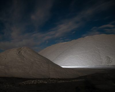 Douglas Tolman, Inland Sea 3, from Inland Sea, 2019. The third image in this series looks at the monumental nature of the 40 foot tall piles of salt which punctuate the southern edge of the lake.