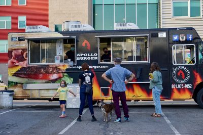 Hungry customers await their orders from Apollo Burger.