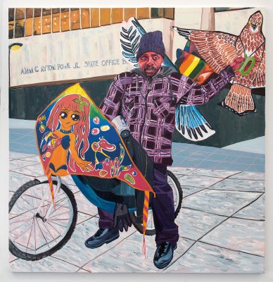 Jordan Casteel, Kevin the Kiteman, 2016, oil on canvas. The Studio Museum in Harlem; Museum purchase with funds provided by the Acquisition Committee, 2016.37. © Jordan Casteel. 