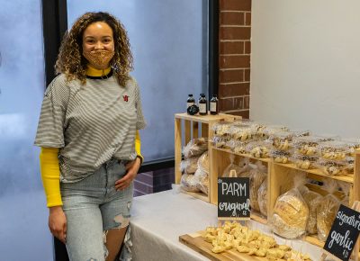 Brin selling her homemade Sourdough bread and sweet treats.