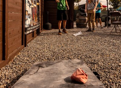 A racer attempting to earn extra points at the first 9th Annual SLUG Cat checkpoint.