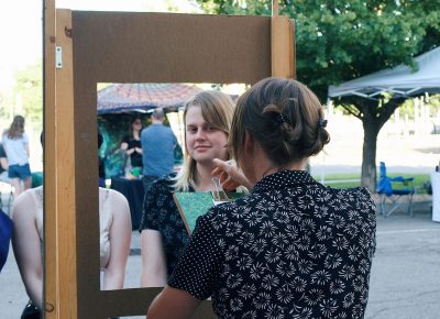 SLUG Junior Editor, Audrey Lockie, visiting the Hand Drawn Photo Booth.