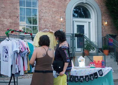 The crowd explores the wares of the local artisans.