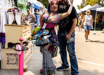 Celeste McCully and her trusty companion clowning around in Crafter's Corridor.