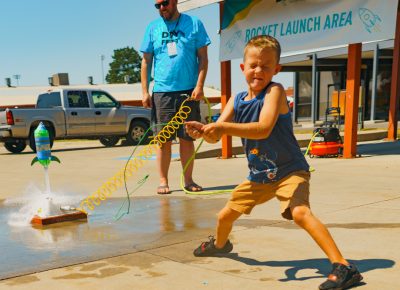 The rocket launch area was a smashing success with future astronauts testing their water boosted creations.