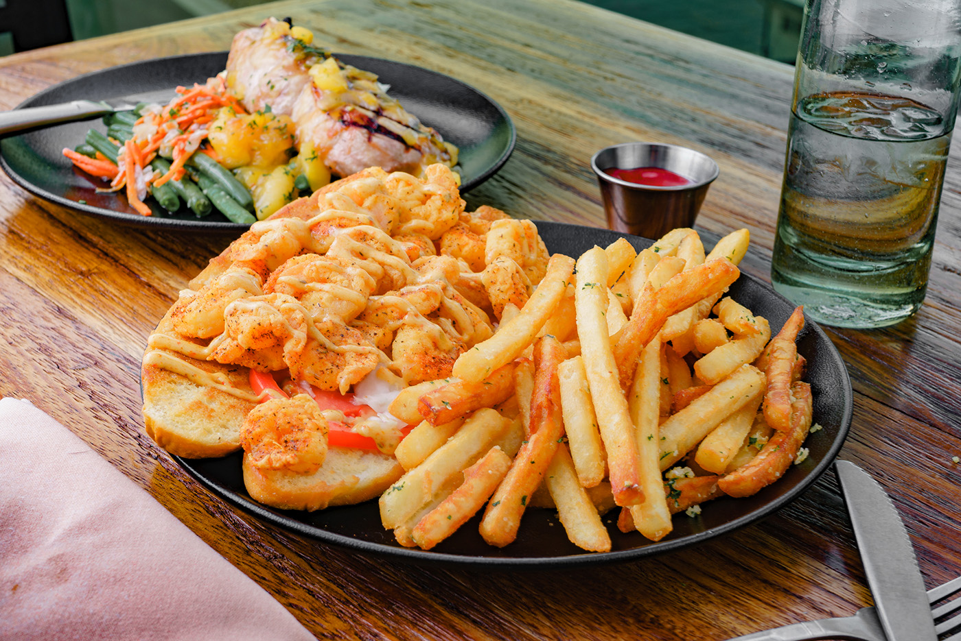 Eight Settlers Distillery’s Shrimp Po’Boy adds a comfort food item to their vast menu.