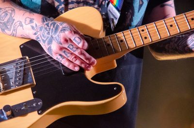 Relevant to one of her hit songs, “Hardline” is printed on Julien Baker’s fingers.