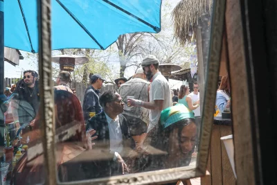 Looking out the window at the patio to the Bunny Hop.