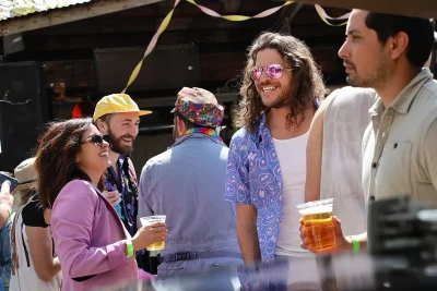 Bunny Hoppers smiling with their drinks.