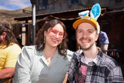 Chelsea and Logan smiling together at Bunny Hop.