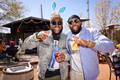 Dajon and Jamaal pose together on the patio at Bunny Hop.