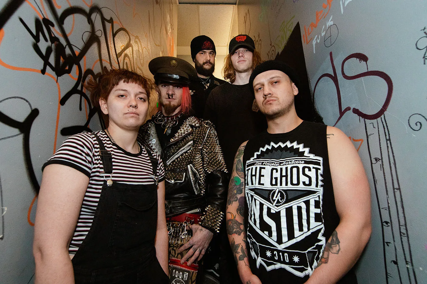 (L–R) Ryssa Pellum, Tyler Landress, Eric Norris, Ethan Vehar and DK Halligan make up tenacious local hardcore outfit Anonymous.