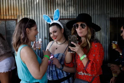 Three friends smiling at Bunny Hop.