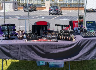 Jewelry on display crafted by Erline Guerrero, owner of Twin Arrows.