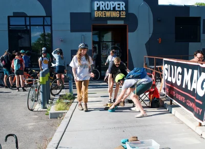 Bike riders gather at the 10th Annual SLUG Cat event.