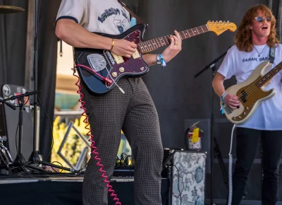 Lead singer and guitarist Tanner Waite steps back from the microphone to jam out.