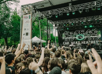 Lively crowd cheers at Car Seat Headrest performance