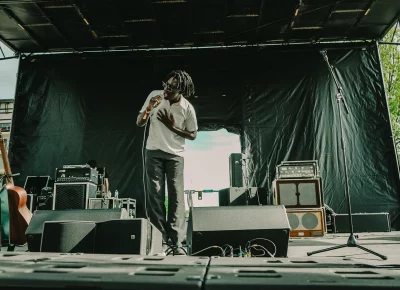 Musician performs live music at Kilby Block Party