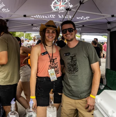 (L–R): Sam and Josh from New World pose for a pic during a quick break in the action.