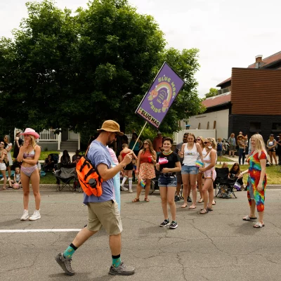 Steven Goemaat walking with SLUG for Utah Pride.