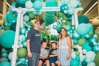 The Anderson family and the large centerpiece in the Dreamers building. (Photo: @clancycoop)