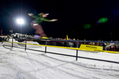 Women's snowboarding champion, Veda Hallen, putting down tricks during the finals. (Photo: Jovvany Villalobos)