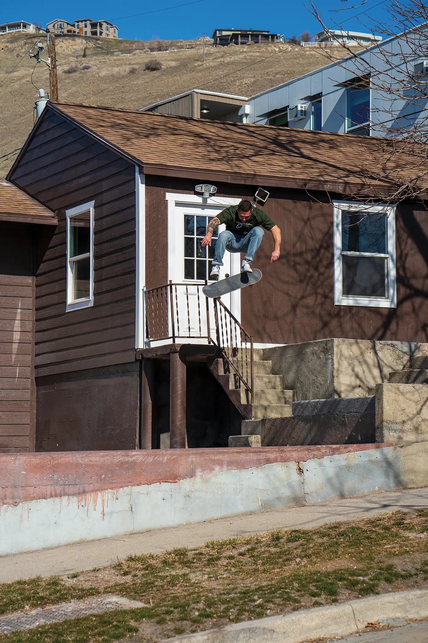 Austin Wiberg does a Kickflip in North Salt Lake. Photo: Chay Mosqueda
