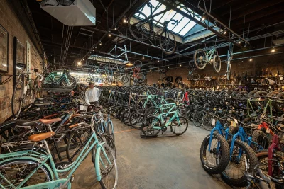 Cranky's Bike Shop has dozens and dozens of bikes on display. Photo: John Barkiple.