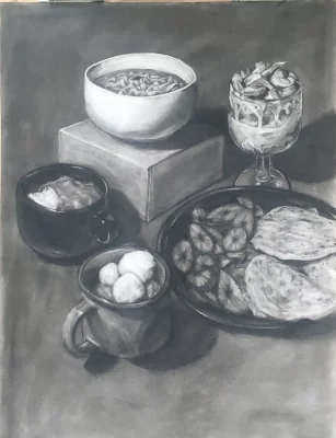 "Food as a Love Language," Charcoal, 2023. Anisa Al-Nasser