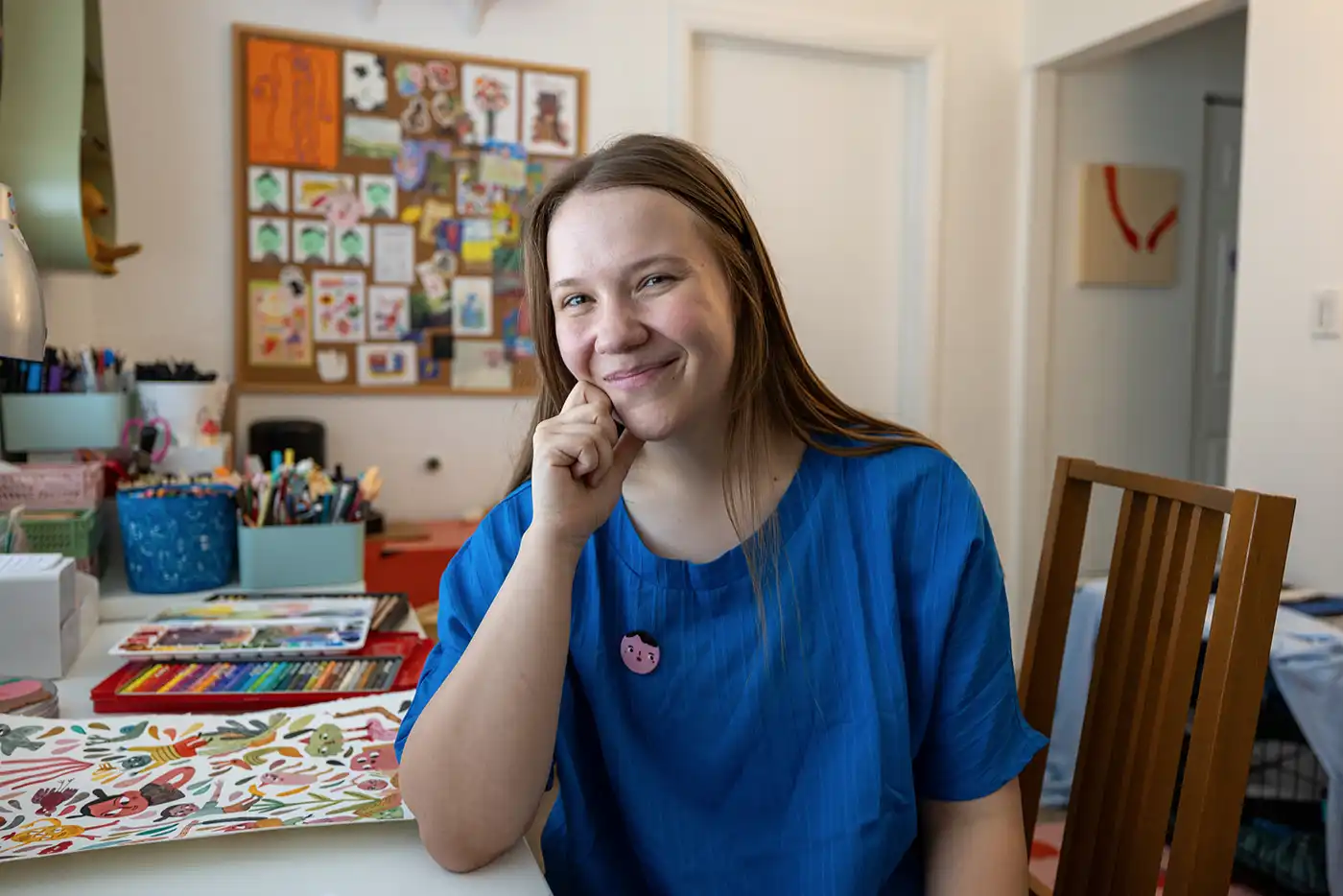 Fiona Matisse Barney sits at her home studio.