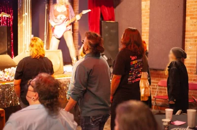 Part of the crowd moving around while watching Shecock With A Vengeance. Photo: Abel Cayas