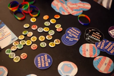 ACLU Utah serving free gender affirming and trans support swag. Photo: Abel Cayas