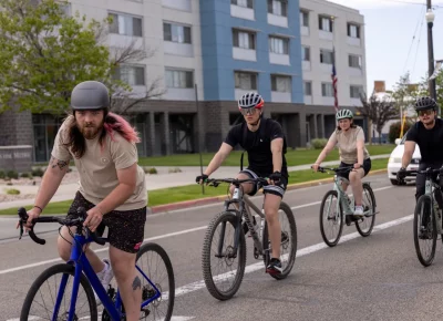 (L-R) John Henry, Livio, Dayna and Ritchie all ride Specialized bikes, and except for Livio, they’ve been on the Specialized payroll, too. And when it’s a race, John Henry hammers like his namesake! Photo: TaCara DeTevis.