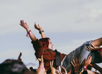 A fan crowdsurfs at Kilby Block Party.