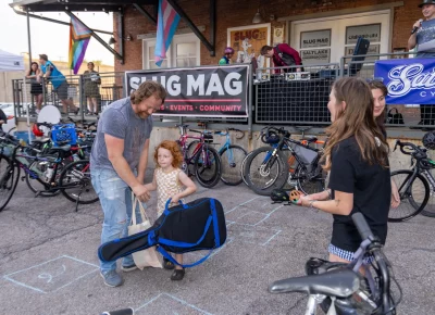 Jack’s been riding bikes for a year, and that effort paid off with a new guitar from 9th & 9th Book and Music Gallery. Photo: John Barkiple.