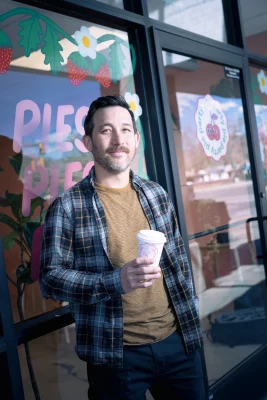 Brice Okubo stands outside of Pie Party.