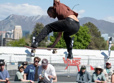 A skater competes at the SkullCandy Crusher Cup at Kilby Block Party.