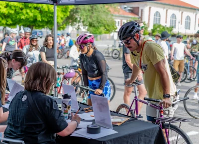 Eager participants register for the SLUG Cat race. Photo: Ashley Christenson.