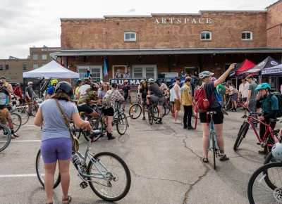Participants gathered in the Artspace parking lot. Photo: Ashley Christenson.