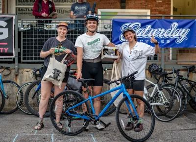 Alea, Squanchy Papi and Lucy (standing in for Katie who had to leave) were the winners in the non-binary division. Photo: Ashley Christenson.