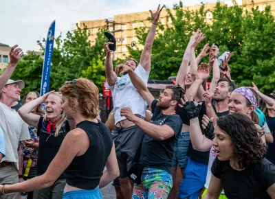 The local cycling community celebrates together at SLUG Cat. Photo: Ashley Christenson.