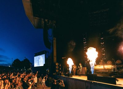 The crowd looks on in awe as the music plays and fire spews from the stage during Cage the Elephant’s tour kickoff show in Salt Lake City. Photo: @lmsorenson