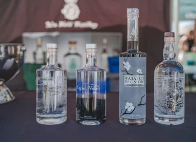 The New World Distillery lineup of all their spirits that can be purchased in the local liquor stores throughout Utah. Photo: Talyn Behzad.