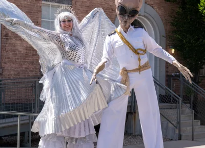 Heidi Butterfly takes an alien friend Chad Rockstar on a journey through Brewstillery. Photo: Brayden Salisbury.