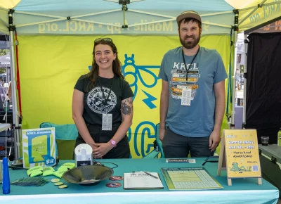 Camile Backman and Jack Ogden are all smiles representing KRCL. Photo: Brayden Salisbury.