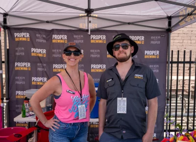 Heidi Hunt and Jacob Fluetsch enjoying Brewstillery PROPERly. Photo: Brayden Salisbury.