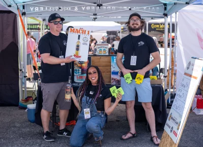 Nate, Dani and Trent have a blast representing Salt Flats Spirits. Photo: Brayden Salisbury.