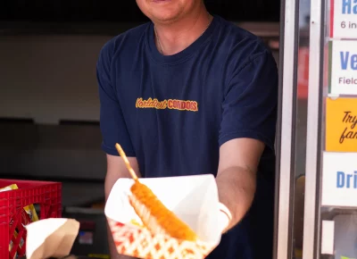 Nothin' like a corn dog to fuel your day-drinking adventures! Photo: Brayden Salisbury.