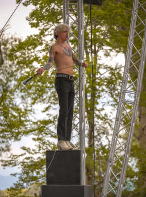 Brandon Blaine of Plague Vendor spit, cursed, crowd surfed and somersaulted. Photo: Shaun Astor