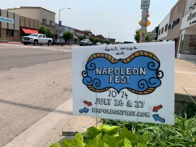 A sign for Napoleon Fest 2024 in Preston, Idaho
